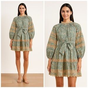 Ulla Johnson Ardith Eyelet Lace Poplin Floral Dress Size 4 Cottagecore Romantic‌